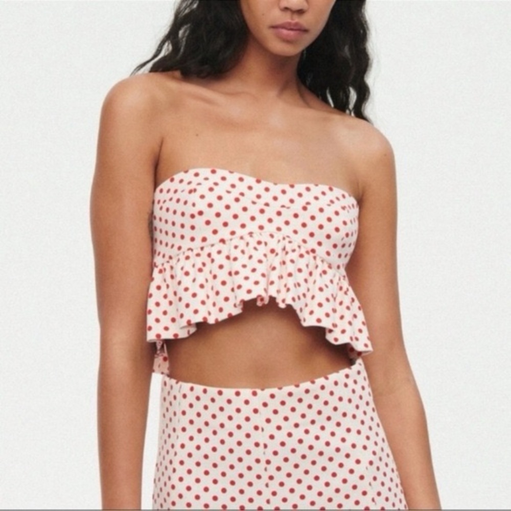 Zara Red Polka Dot Strapless Top